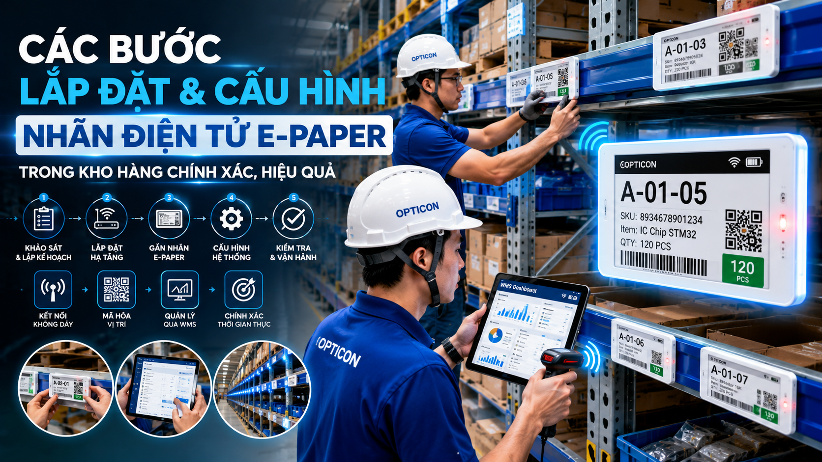 Các bước lắp đặt và cấu hình nhãn điện tử E-Paper trong kho hàng chuẩn xác, dễ triển khai