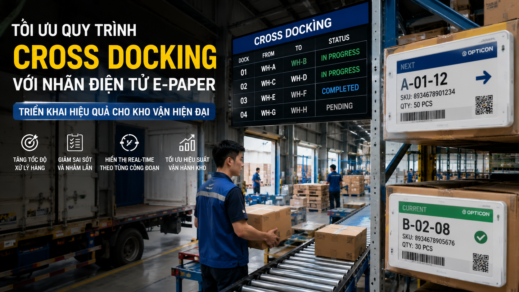 Tối ưu quy trình cross-docking với hệ thống nhãn điện tử E-Paper Hướng dẫn triển khai hiệu quả cho kho vận hiện đại
