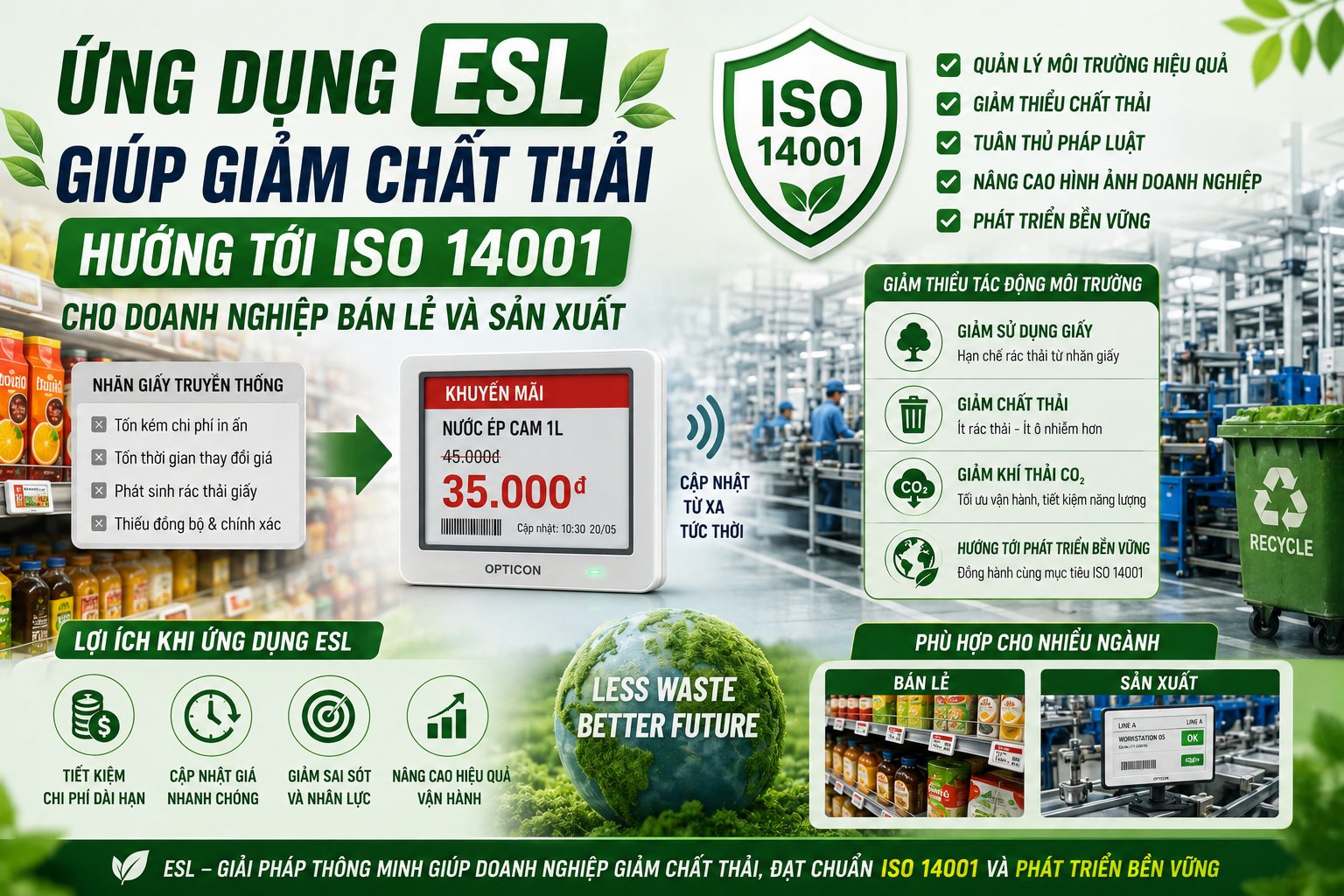 Ứng dụng ESL giúp giảm chất thải, hướng tới ISO 14001